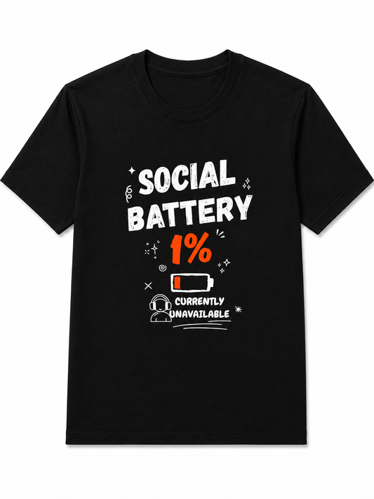 Social Battery | Men's Premium 180-GSM Regular Fit Cotton T-Shirt
