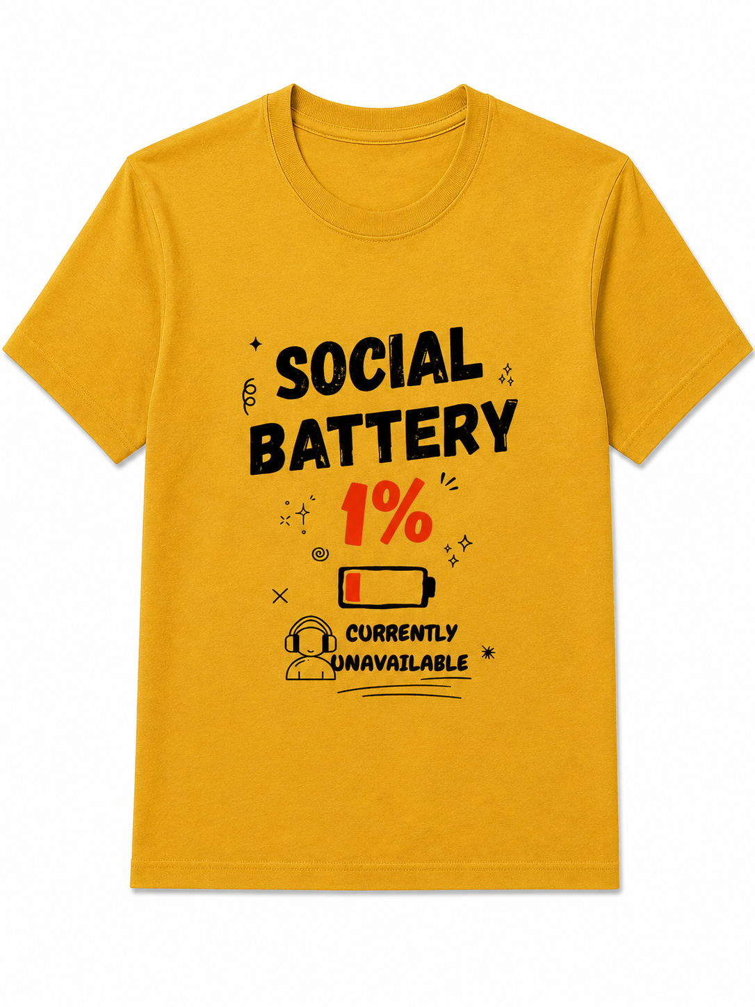 Social Battery | Men's Premium 180-GSM Regular Fit Cotton T-Shirt